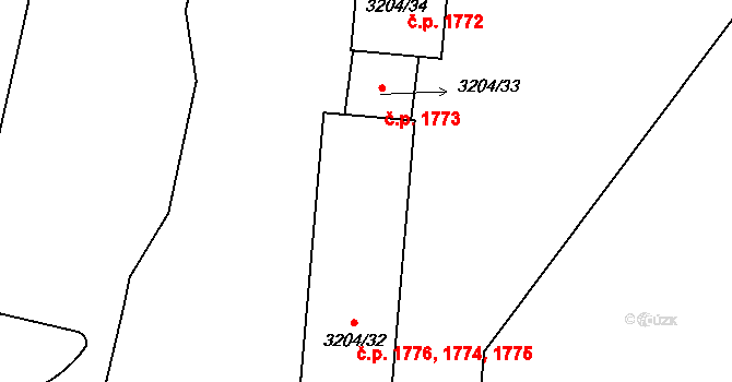 Roudnice nad Labem 1774,1775,1776 na parcele st. 3204/32 v KÚ Roudnice nad Labem, Katastrální mapa