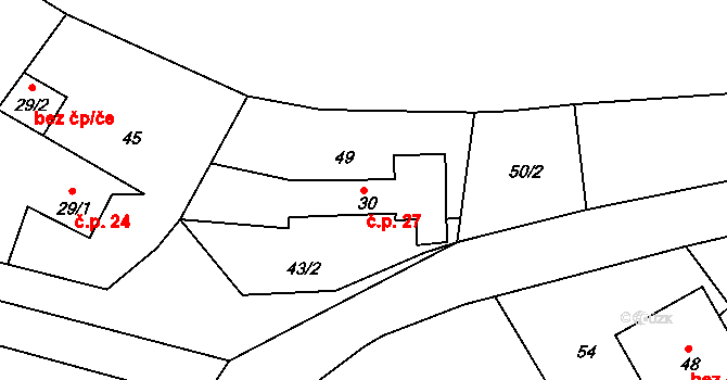 Hubojedy 27, Mladějov na parcele st. 30 v KÚ Hubojedy, Katastrální mapa