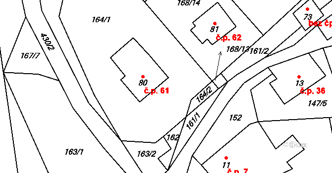 Litice nad Orlicí 61, Záchlumí na parcele st. 80 v KÚ Litice nad Orlicí, Katastrální mapa