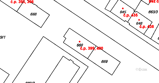 Milovice 399,400 na parcele st. 668 v KÚ Milovice nad Labem, Katastrální mapa