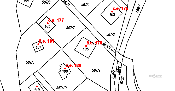 Řepčice 176, Velké Popovice na parcele st. 106 v KÚ Mokřany u Velkých Popovic, Katastrální mapa