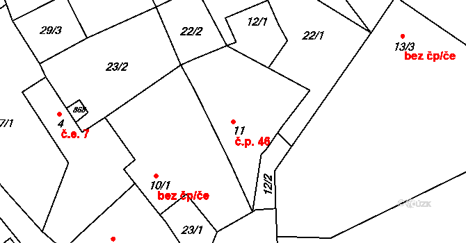 Lhenice 46, Bžany na parcele st. 11 v KÚ Lhenice u Bžan, Katastrální mapa