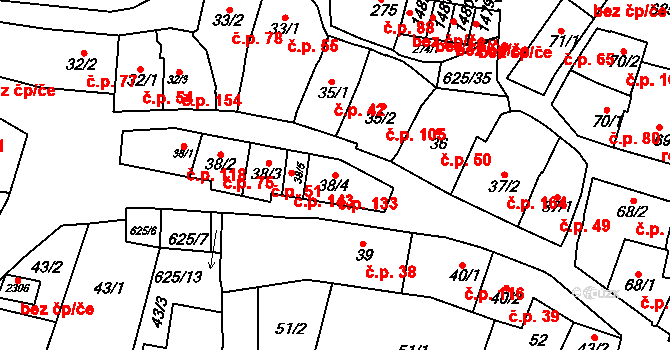 Podklášteří 133, Třebíč na parcele st. 38/4 v KÚ Podklášteří, Katastrální mapa