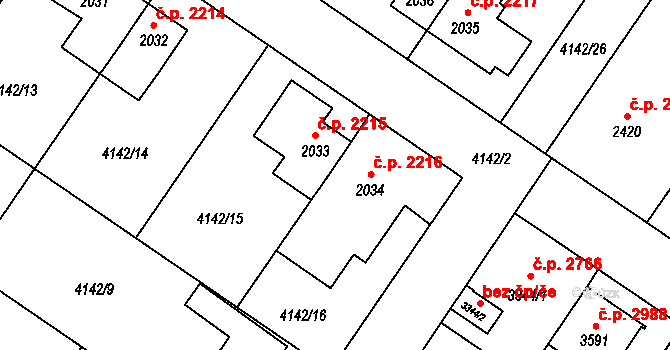 Břeclav 2216 na parcele st. 2034 v KÚ Břeclav, Katastrální mapa