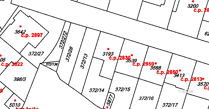Břeclav 2830 na parcele st. 3193 v KÚ Břeclav, Katastrální mapa