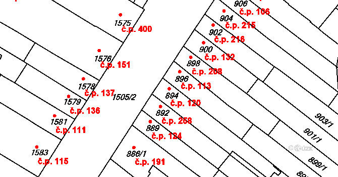 Husovice 120, Brno na parcele st. 894 v KÚ Husovice, Katastrální mapa