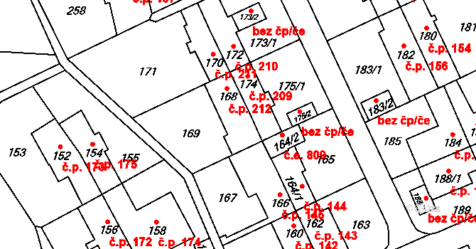 Medlánky 212, Brno na parcele st. 168 v KÚ Medlánky, Katastrální mapa