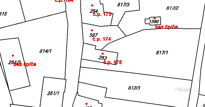Benešov nad Ploučnicí 175 na parcele st. 253 v KÚ Benešov nad Ploučnicí, Katastrální mapa