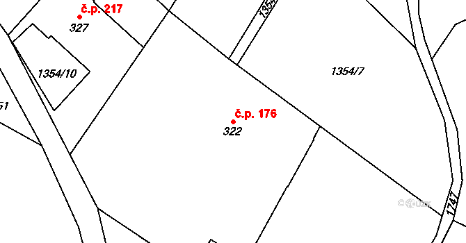 Holčovice 176 na parcele st. 322 v KÚ Holčovice, Katastrální mapa
