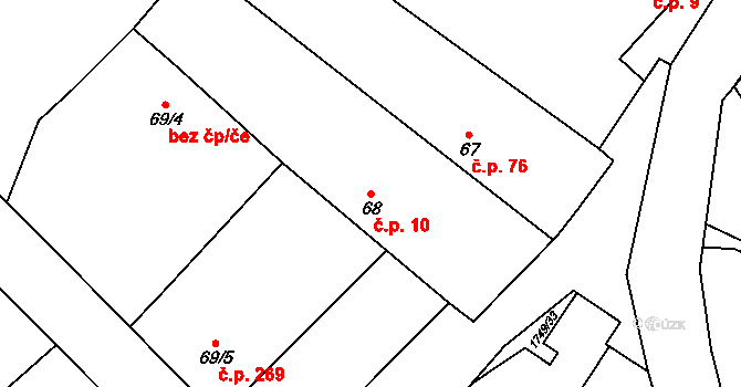 Čečelice 10 na parcele st. 68 v KÚ Čečelice, Katastrální mapa