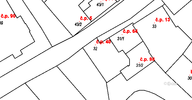 Unčovice 40, Litovel na parcele st. 32 v KÚ Unčovice, Katastrální mapa