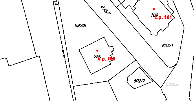 Úšovice 168, Mariánské Lázně na parcele st. 250 v KÚ Úšovice, Katastrální mapa