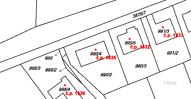Turnov 1835 na parcele st. 990/4 v KÚ Turnov, Katastrální mapa