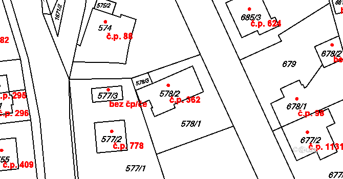 Slivenec 362, Praha na parcele st. 578/2 v KÚ Slivenec, Katastrální mapa