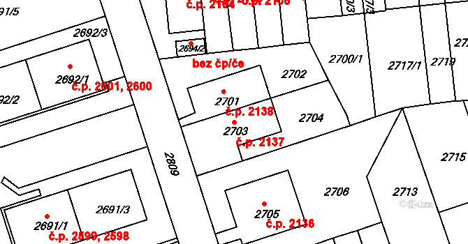 Žižkov 2137, Praha na parcele st. 2703 v KÚ Žižkov, Katastrální mapa