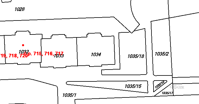 Háje 715,716,717, Praha na parcele st. 1034 v KÚ Háje, Katastrální mapa