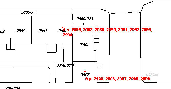 Stodůlky 2096,2097,2098,2099,, Praha na parcele st. 3005 v KÚ Stodůlky, Katastrální mapa