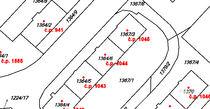 Vršovice 1044, Praha na parcele st. 1364/6 v KÚ Vršovice, Katastrální mapa