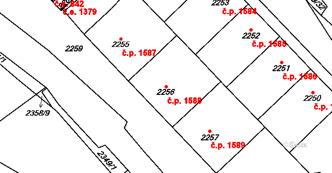 Chomutov 1588 na parcele st. 2256 v KÚ Chomutov I, Katastrální mapa