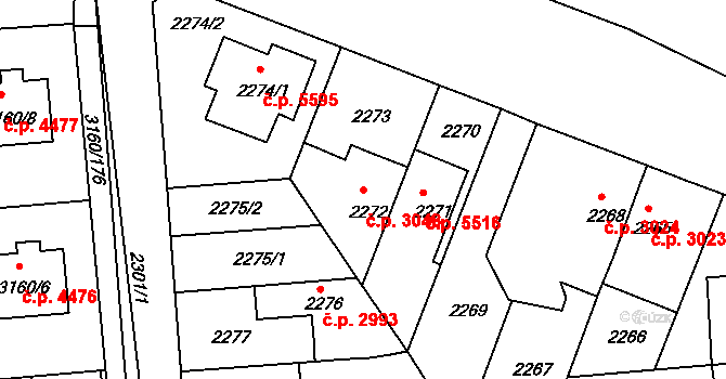 Chomutov 3048 na parcele st. 2272 v KÚ Chomutov II, Katastrální mapa