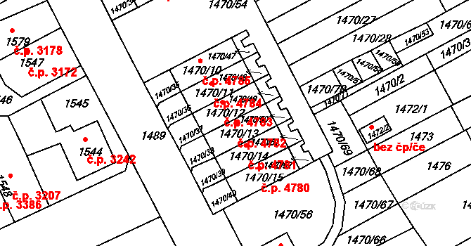 Chomutov 4782 na parcele st. 1470/13 v KÚ Chomutov II, Katastrální mapa