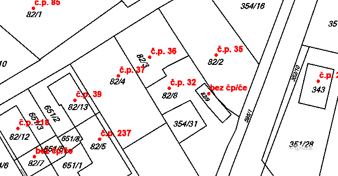 Slatina 32, Hradec Králové na parcele st. 82/8 v KÚ Slatina u Hradce Králové, Katastrální mapa