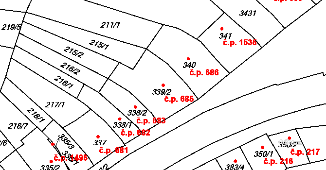 Ivančice 685 na parcele st. 339/2 v KÚ Ivančice, Katastrální mapa