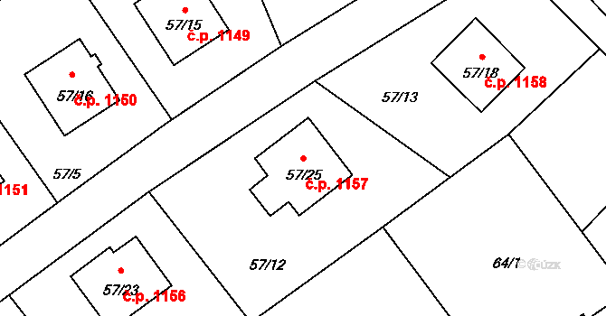Ráj 1157, Karviná na parcele st. 57/25 v KÚ Ráj, Katastrální mapa