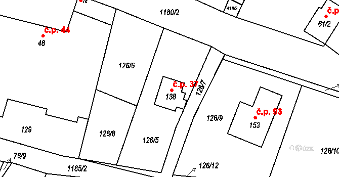 Palačov 37, Starý Jičín na parcele st. 138 v KÚ Palačov, Katastrální mapa