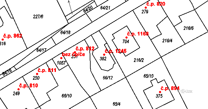 Rudná 1245 na parcele st. 382 v KÚ Hořelice, Katastrální mapa