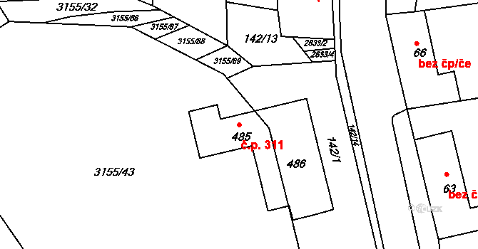 Dražovice 311 na parcele st. 486 v KÚ Dražovice, Katastrální mapa