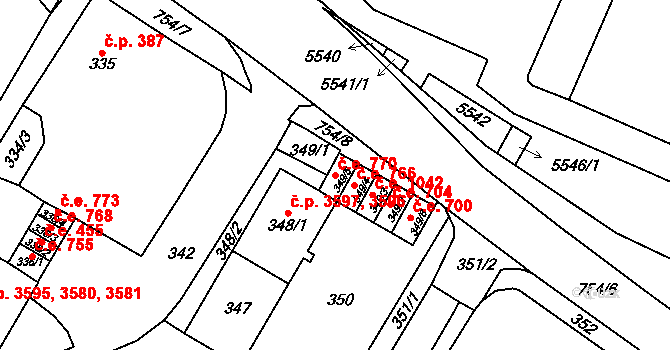 Chomutov 770 na parcele st. 349/5 v KÚ Chomutov I, Katastrální mapa
