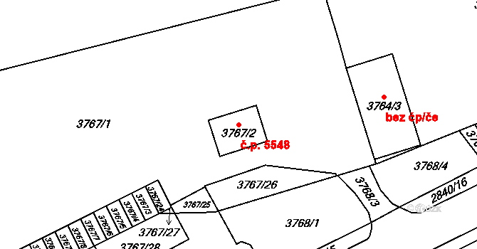 Chomutov 5548 na parcele st. 3767/2 v KÚ Chomutov I, Katastrální mapa