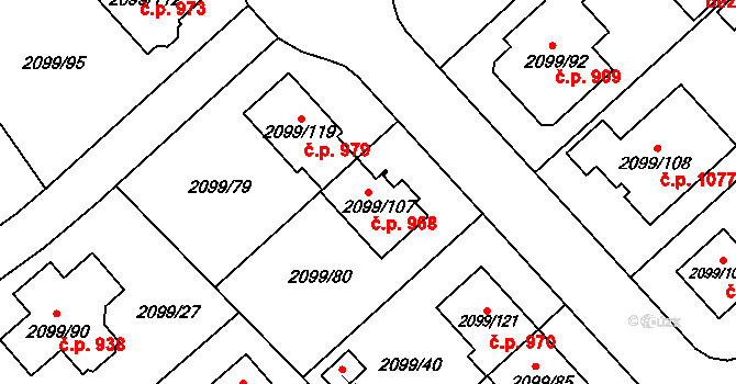 Lužice 968 na parcele st. 2099/107 v KÚ Lužice u Hodonína, Katastrální mapa