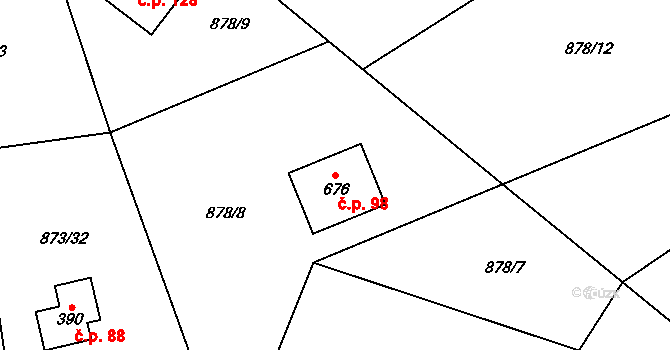 Svinaře 98 na parcele st. 676 v KÚ Svinaře, Katastrální mapa