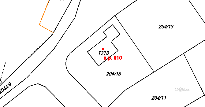 Nepomuk 610 na parcele st. 1313 v KÚ Nepomuk, Katastrální mapa