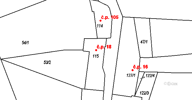Prčice 18, Sedlec-Prčice na parcele st. 115 v KÚ Prčice, Katastrální mapa