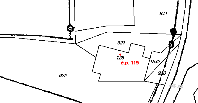 Smetanova Lhota 119 na parcele st. 129 v KÚ Smetanova Lhota, Katastrální mapa