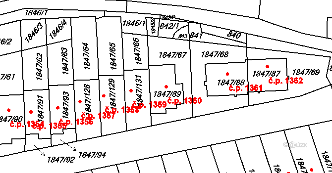 Bystřice nad Pernštejnem 1360 na parcele st. 1847/89 v KÚ Bystřice nad Pernštejnem, Katastrální mapa