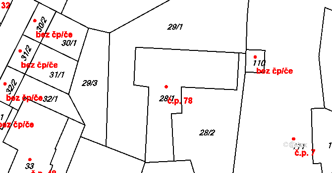 Henčov 78, Jihlava na parcele st. 28/1 v KÚ Henčov, Katastrální mapa