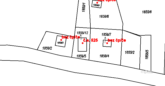 Kaplice 525 na parcele st. 1859/12 v KÚ Kaplice, Katastrální mapa