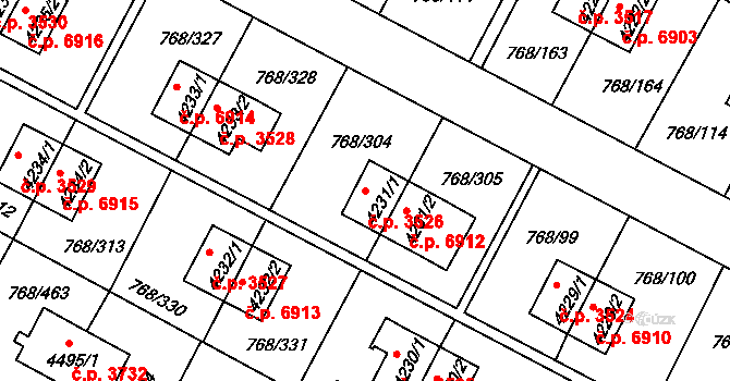 Zlín 3526 na parcele st. 4231/1 v KÚ Zlín, Katastrální mapa