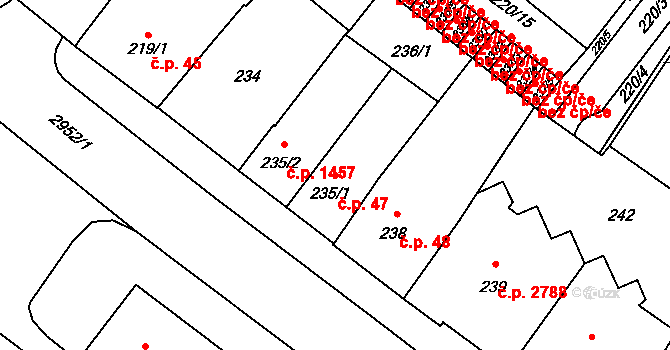 Předměstí 47, Opava na parcele st. 235/1 v KÚ Opava-Předměstí, Katastrální mapa