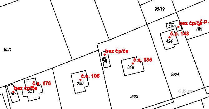 Čtyřkoly 45382107 na parcele st. 850 v KÚ Čtyřkoly, Katastrální mapa