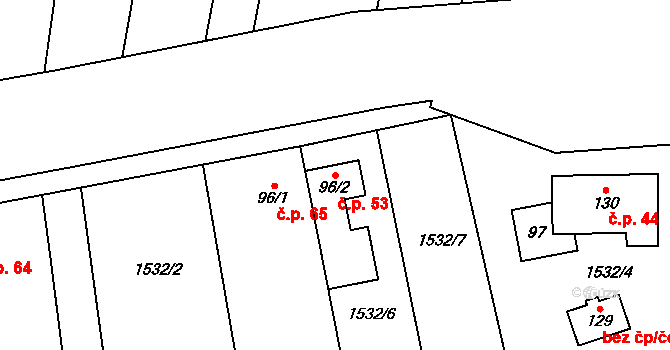 Malínky 53 na parcele st. 96/2 v KÚ Malínky, Katastrální mapa