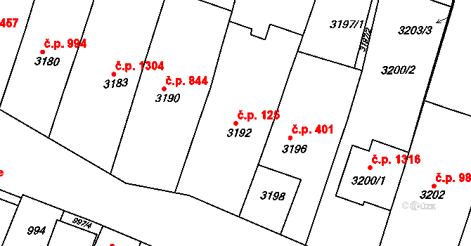 Hluk 125 na parcele st. 3192 v KÚ Hluk, Katastrální mapa