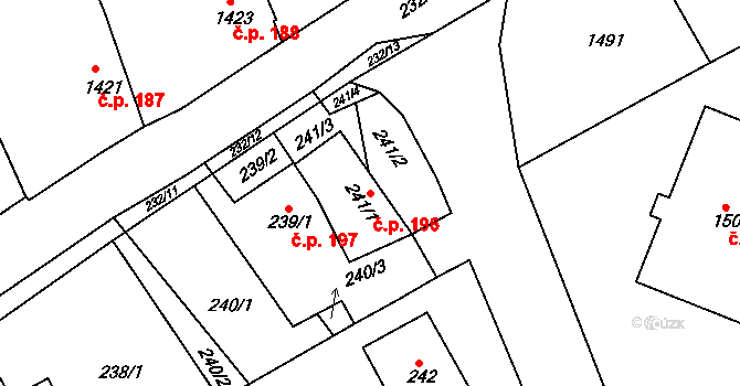 Buchlovice 196 na parcele st. 241/1 v KÚ Buchlovice, Katastrální mapa