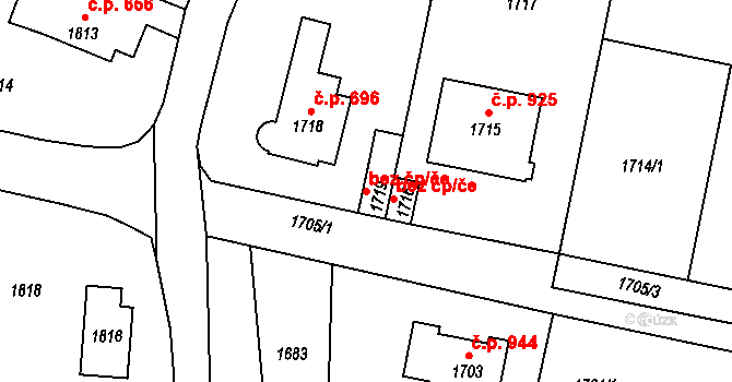 Řevnice 49282107 na parcele st. 1719 v KÚ Řevnice, Katastrální mapa