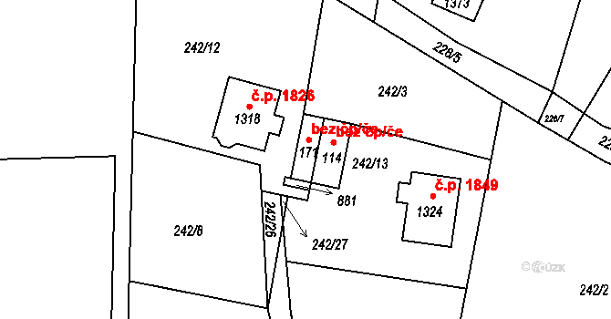 Kamenice 49438107 na parcele st. 171 v KÚ Těptín, Katastrální mapa