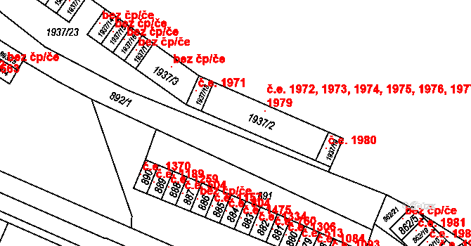 Chomutov 1974 na parcele st. 1937/2 v KÚ Chomutov I, Katastrální mapa